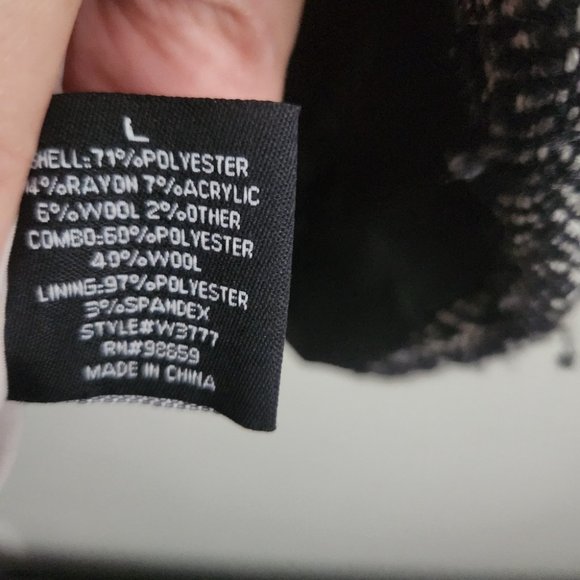 WALTER BAKER | Wool Tweed Faux leather jacket coat black cream sz L - Picture 4 of 7